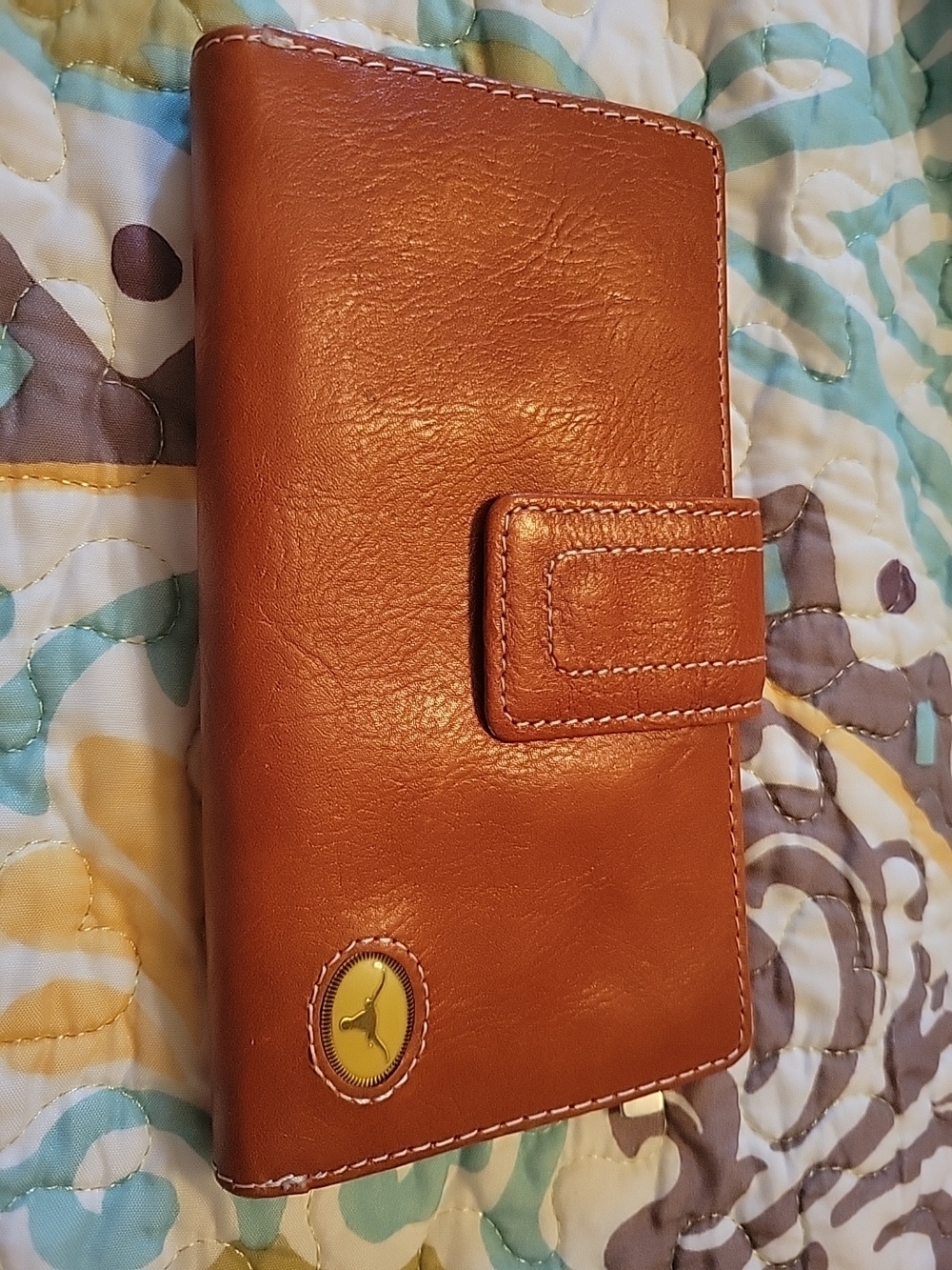 Fossil Cognac Brown Leather Snap Folio Phone Case Wallet